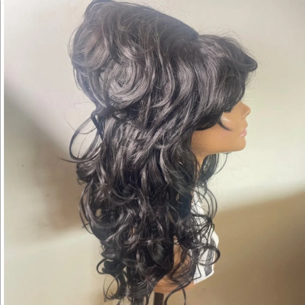 - Black Stylish  60’s Retro look Beehive Hair full cap wig  Arrives NEW